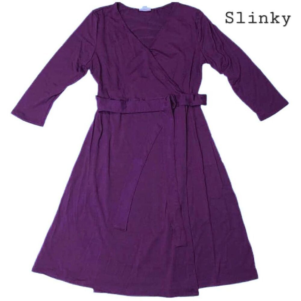 NEW Lularoe XL Michelle True Wrap Dress Deep Purple Solid 3/4 Quarter Sleeve